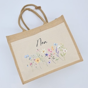 Personalised Jute Bag, Custom Large Shopping Tote Bag with Pocket Birthday / Mothers Day Gift Women, Grandma, Mum, Nanny, Granny, Floral image 8