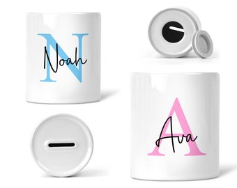 Personalised Ceramic Money Box | Custom Name Initial Piggy Bank | Alphabet Letter Savings Jar | Ceramic | Boys Girls | New Baby Gift