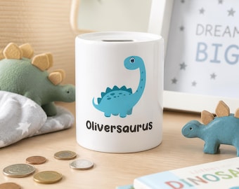 Personalised Dinosaur Money Box | Personalised Piggy Bank | Coin Pot | 1st Birthday Gift | Saurus | Toy Fund | Dinosaur Bedroom Decor | Kids
