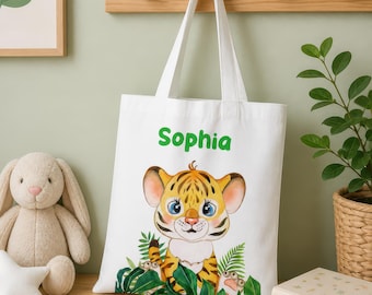 Personalised Tiger Bag, Custom Childs Tote Bag, Any Name, Tiger Tote Bag, Birthday Gift, Baby Shower Gift, Nursery, School