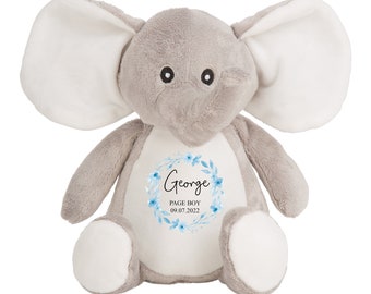 Personalised Page Boy Elephant Soft Toy, Custom Page Boy Gift, Flower Girl Gift, Page Boy Teddy Bear, Bridesmaid Gift, Page Boy Present