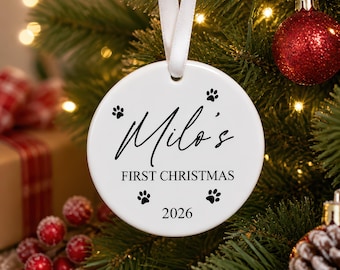 Personalised Dog First Christmas Ornament 2026 – Custom Paw Print Pet Keepsake, Puppy’s 1st Xmas Decoration, Gift for Dog Lovers