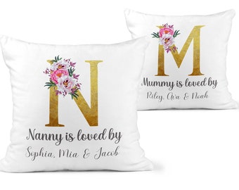 Personalised Nanny Cushion, Grandma Gift Cushion, Loved By, Christmas Grandchild Nan Gift, Mum Gift, Mummy Cushion, Nanna Birthday Pillow