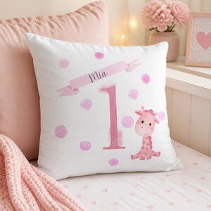 Personalised Girls 1st Birthday Cushion | Giraffe | Bedroom Decor | Nursery Decor | 1st Birthday Gift | Granddaughter | Niece | Goddaughter