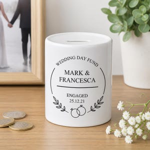 Personalised Wedding Fund Money Box, Custom Engagement Gift, Piggy Bank, Savings Jar, New Fiancé Gift, Engagement Gift For Couples, Present