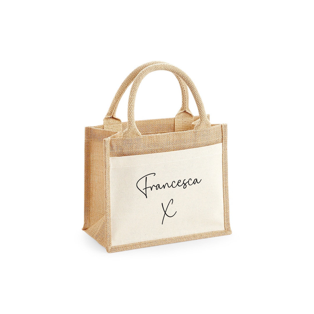 Buy Personalised Jute Bag With Front Pocket, Any Name, Tote Bag, Lunch Bag,  Bridesmaid, Gift Bag, Work Bag, Woman Bag, Office Bag, Mum, Shopper Online 