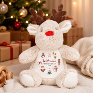Personalised First Christmas Reindeer Plush with Festive Characters – Custom Baby Gift, Soft Toy Keepsake, Christmas 2025