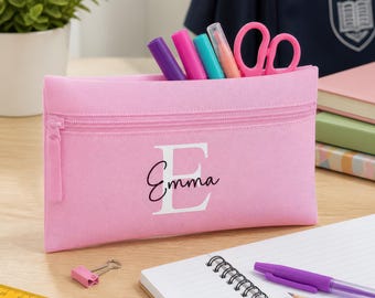Personalised Kids Pencil Case with Name and Initial - Back to School Stationery Gift for Boys & Girls - Custom Nursery / Primary School Case