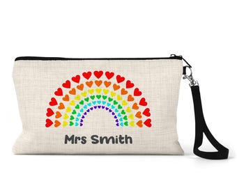 Personalised Teacher Pencil Case | Heart Rainbow Design | End of Term Gift | Nursery Worker Present | Teaching Assistant Thank You