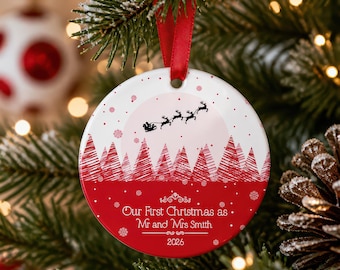 Personalised First Christmas as Mr and Mrs Bauble, 1st Christmas Married Ornament, 1st Xmas Newlywed Christmas Ornament, Just Married 2026