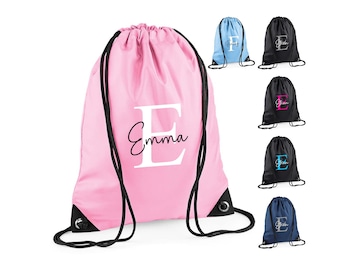Personalised Drawstring Bag for Kids - Custom Monogrammed PE Kit / Gym / Swimming Bag - Ideal for Nursery and Primary School Boys and Girls