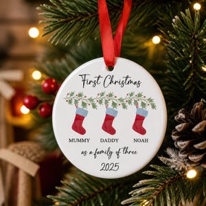 Personalised First Christmas as a Family of Three Bauble Ornament