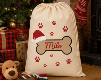 Personalised Dog Christmas Sack – Custom Pet Name Santa Bag for Dogs