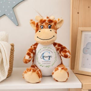 Personalised Christening Gift, Custom Baptism Gift, Giraffe Teddy Bear Soft Toy Plush, Christening Gift for Boys, Baby Keepsake, Present