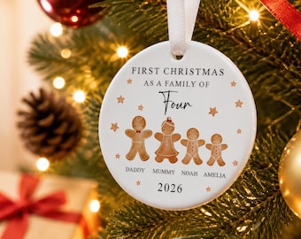 Personalised First Christmas as a Family of Four Bauble Ornament