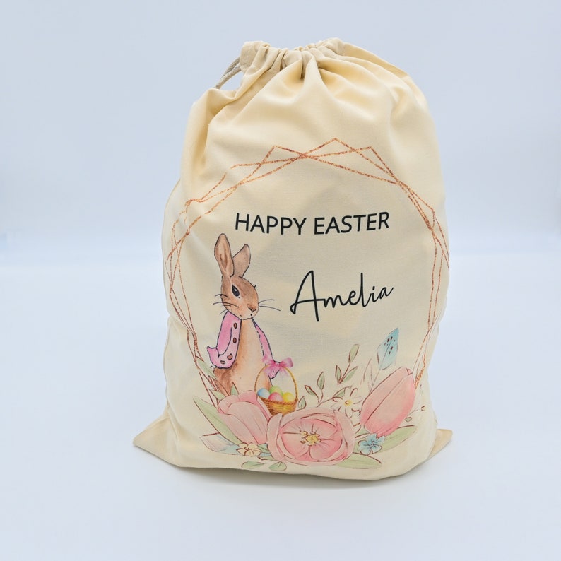 Personalised Easter Bag, Custom Easter Gift, Easter Egg Sack, Easter Bunny Treat Bag, Easter Decoration, Kids Easter Egg Hunt Basket, Rabbit image 6