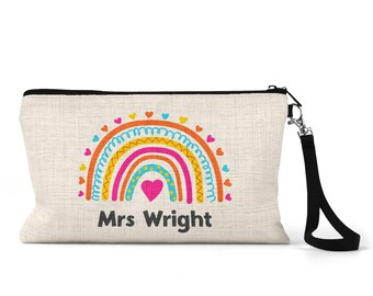 Personalised Teacher Pencil Case | Bright Rainbow with Hearts | End of Term Gift | Nursery Worker | Teaching Assistant Thank You