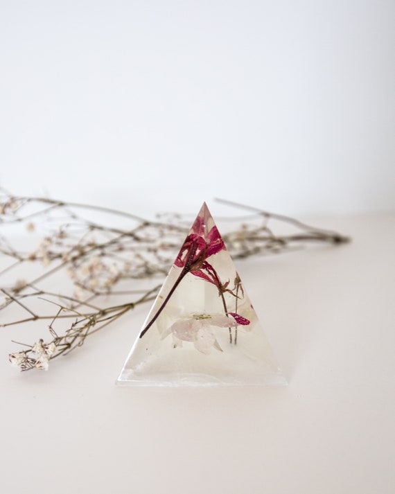 Red Rose Crystal Resin Triangle Prism
