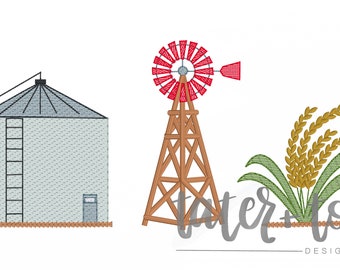 Rice Silo Trio Machine Embroidery Design file digital download size 5x7, 8x8 Sketch, Quick Stitch