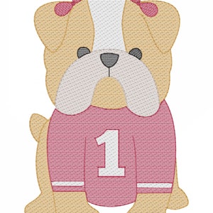 Girl Bulldog Mascot in Jersey Machine Embroidery Design Bundle file digital download size 4x4, 5x7, 8x8 Sketch, Quick Stitch