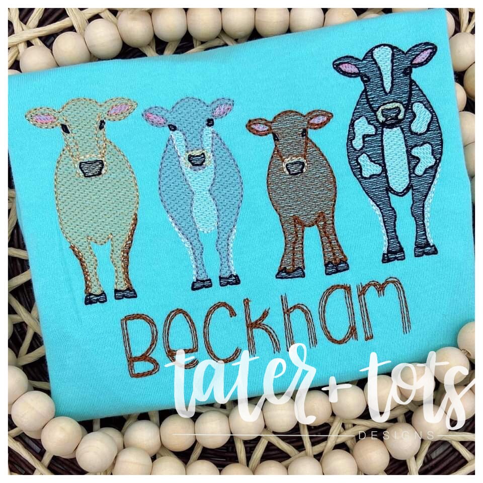 Cow Line Machine Embroidery Design File Digital Download Size 4x4, 5x7 ...