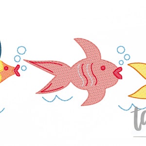 TBBC Inspired Ocean Fish Trio Machine Embroidery Design file digital download size  5x7, 8x8 Sketch, Quick Stitch