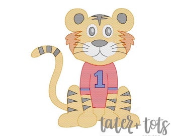 Tiger in Jersey Maschinenstickerei Datei digitaler Download Größe 4x4, 5x7, 8x8 Sketch, Quick Stitch