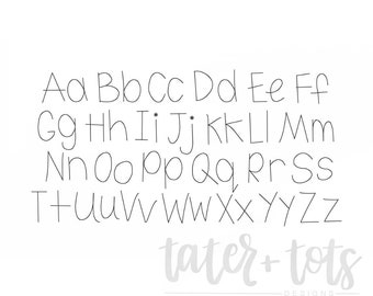 The Child's Print Font Maschinenstickerei Schriftdatei digitaler Download Größe 1 Zoll, 1,5 Zoll, 2 Zoll, 2,5 Zoll, 3 Zoll Sketch, Quick Stitch
