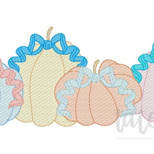 Pumpkins With Bows Machine Embroidery Design file digital download size 5x7, 8x8 Sketch, Quick Stitch
