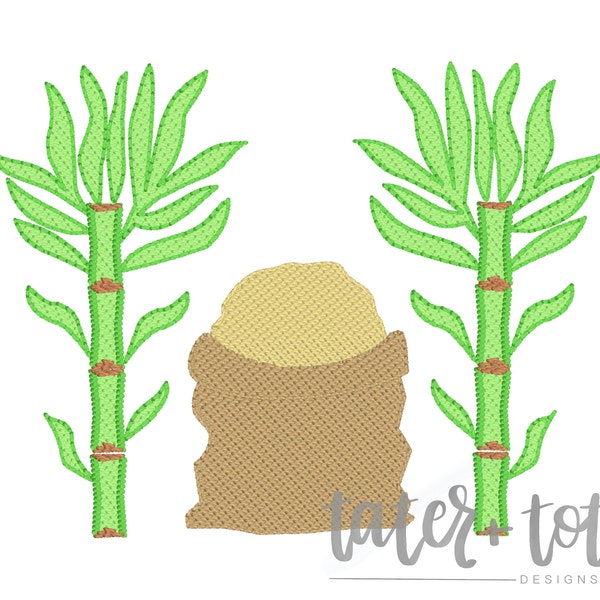Sugar Cane with Sugar Machine Embroidery Design file digital download size 4x4, 5x7, 8x8 Sketch, Quick Stitch