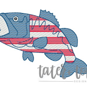 USA Bass Quick Stitch Machine Embroidery Design file digital download size 4x4, 5x7, 8x8 Sketch, Quick Stitch