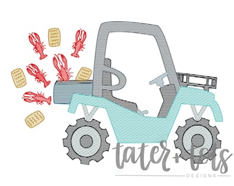 Side by side ATV Crawfish Embroidery Design file digital download size 5x7, 8x8 Sketch, Quick Stitch