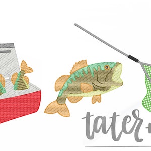 Bass and Net Embroidery Design file digital download size 5x7, 8x8 Sketch, Quick Stitch