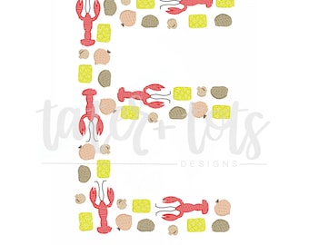 Crawfish E Embroidery Design file digital download size 4x4, 5x7, 8x8 Sketch, Quick Stitch