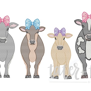 Cows with Bows line Machine Embroidery Design file digital download size  5x7, 8x8 Sketch, Quick Stitch