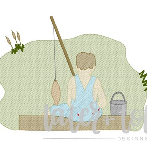 Boy Fishing Machine Embroidery Design file digital download size 5x7 Sketch, Quick Stitch