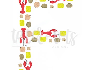 Crawfish F Embroidery Design file digital download size 4x4, 5x7, 8x8 Sketch, Quick Stitch