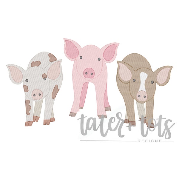 Pig Trio Machine Embroidery Design file digital download size 5x7, 8x8 Sketch, Quick Stitch