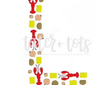 Crawfish L Embroidery Design file digital download size 4x4, 5x7, 8x8 Sketch, Quick Stitch