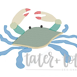 Single Blue Crab machine embroidery design file digital download size 4x4, 5x7, 8x8 Sketch, Quick Stitch