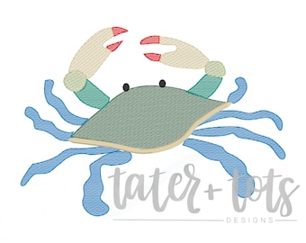 Single Blue Crab machine embroidery design file digital download size 4x4, 5x7, 8x8 Sketch, Quick Stitch