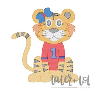 Tiger Girl in Jersey Machine Embroidery Design file digital download size 4x4, 5x7, 8x8 Sketch, Quick Stitch