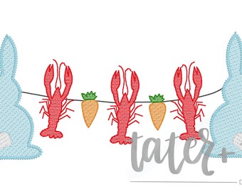 Crawfish and Bunnies Machine Embroidery Design file digital download size 4x4, 5x7, 8x8 Sketch, Quick Stitch