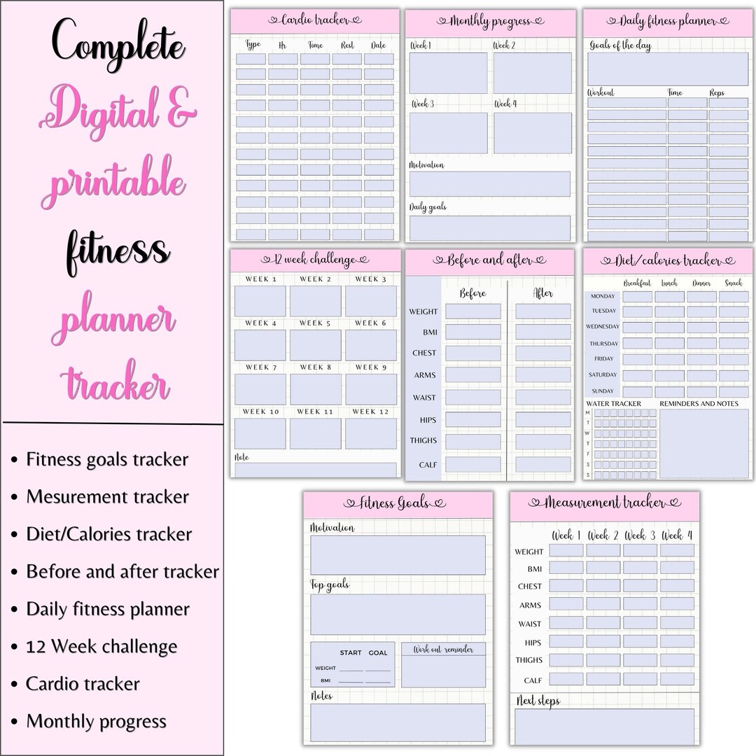 Pink Fitness Planner 2023 Digital Fitness Tracker 2023 Girly Etsy