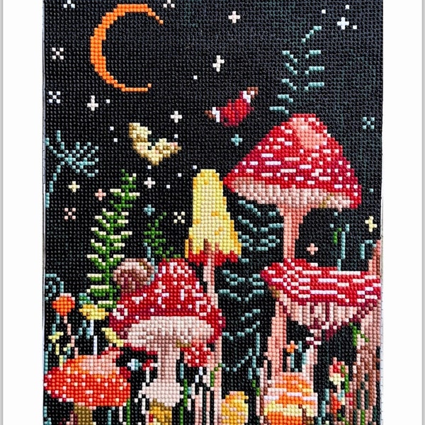 Finished diamond painting of mushrooms