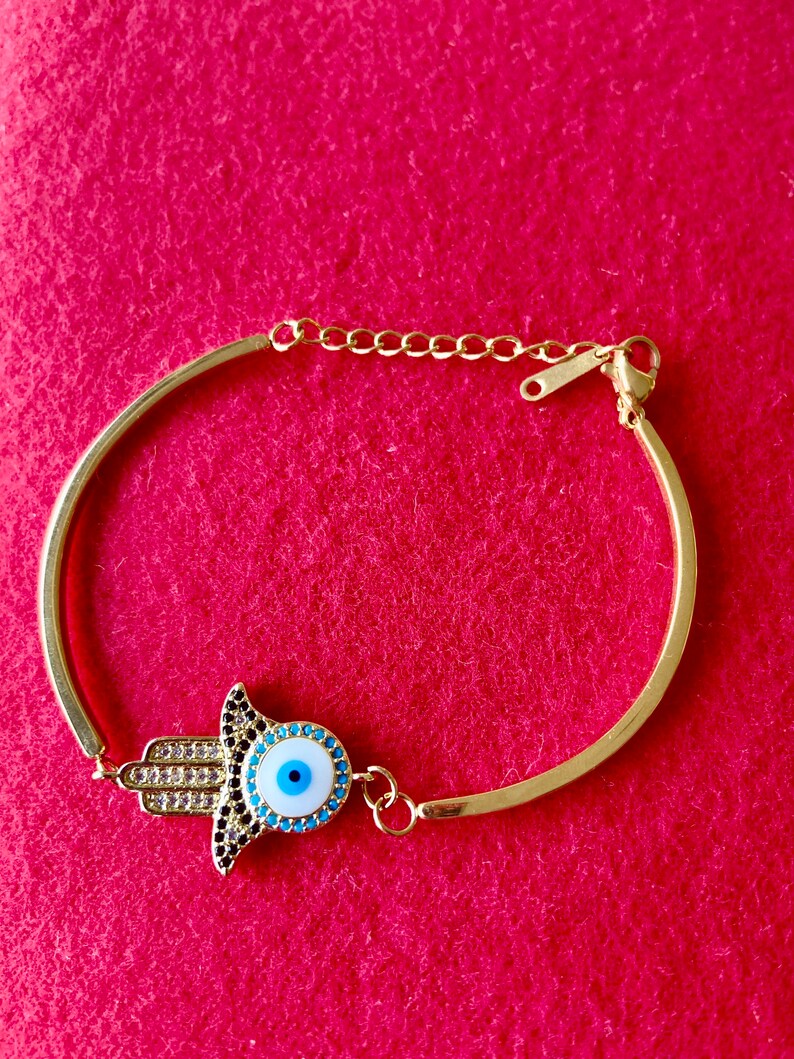 Nazar Bracelet Hamsa Bracelet Stainless Steel Turkish Eye Etsy