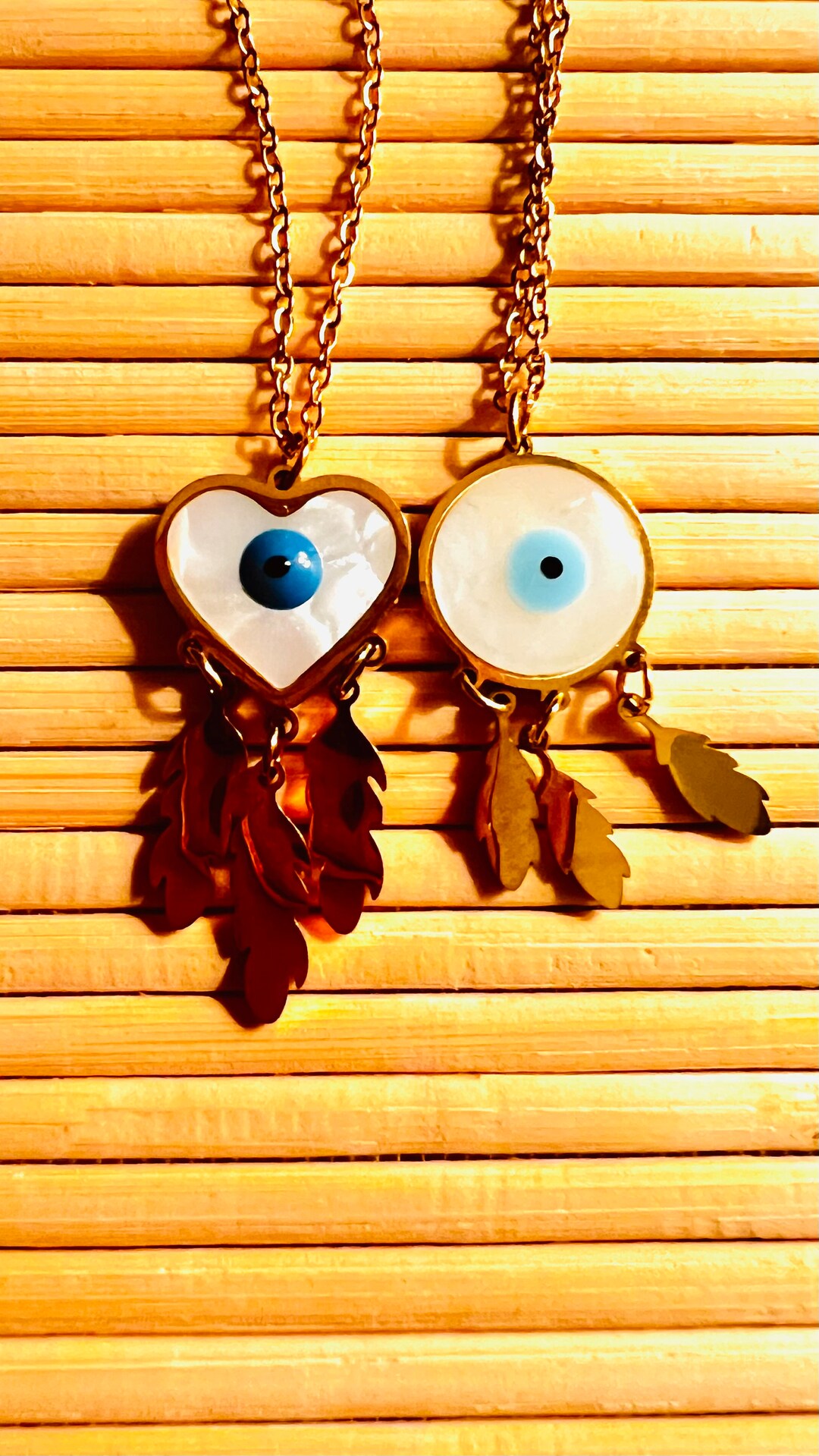 Eye Turkish Necklace With 3 Leafs, Evil Eyes Necklace, Gold Necklace