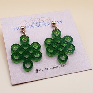 Eternal Knot (Ulzii Hee, Endless Knot) Acrylic Statement Earrings
