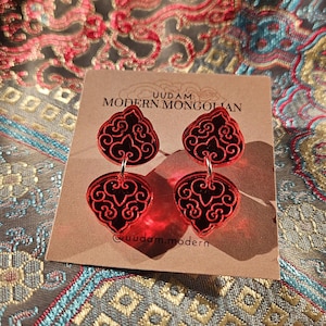 Modern Asian Fire Symbol Mirror Acrylic Earring, perfect for Lunar New Year & Tea Ceremonies~