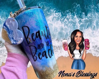 30 oz Beach Tumbler/epoxy beach tumbler/glitter beach tumbler